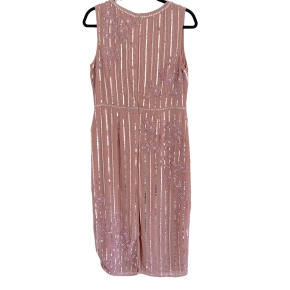 Mac Duggal STRIPED FLORAL EMBELLISHED SLEEVELESS MIDI DRESS size 10 - Picture 8 of 12